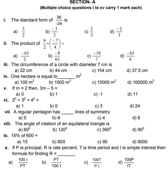 100 maths questions and answers pdf download class 7