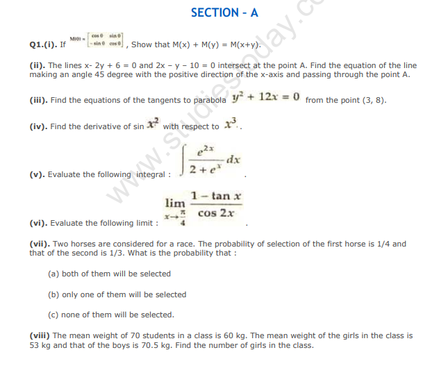ISC Class 12 Mathematics Sample Paper (1)