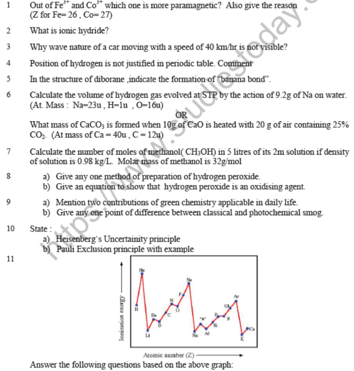 CBSE Class 11 Chemistry Question Paper Set L