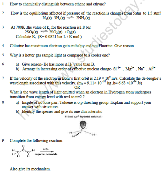 CBSE Class 11 Chemistry Question Paper Set Q