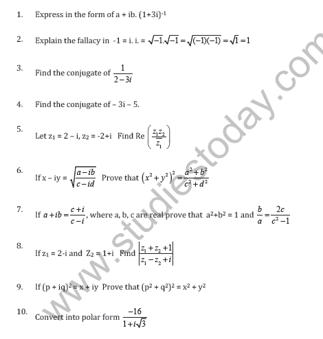 CBSE Class 11 Complex Numbers and Quadratic Equation Worksheet B