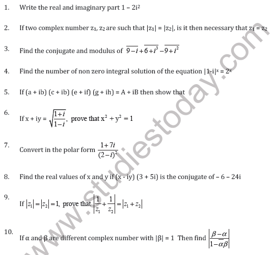 CBSE Class 11 Complex Numbers and Quadratic Equation Worksheet E