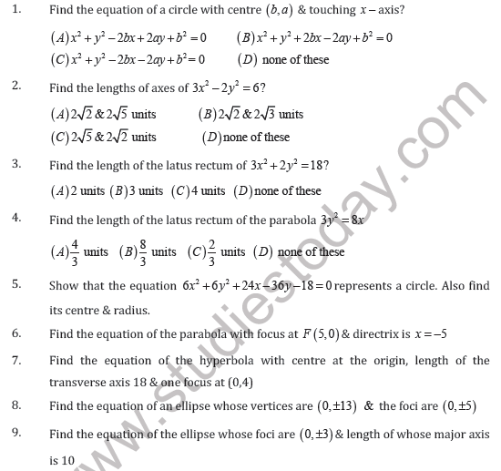 CBSE Class 11 Conic Section Worksheet B