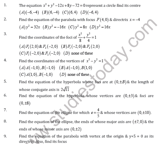 CBSE Class 11 Conic Section Worksheet C