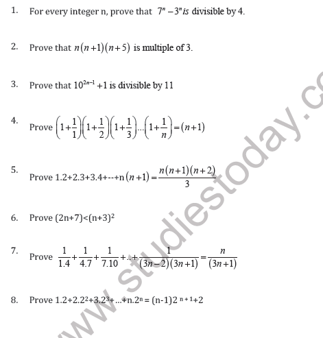 CBSE Class 11 Principle of Mathematical Induction1 Worksheet A1