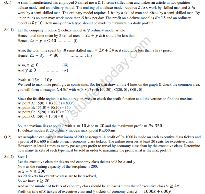 CBSE Class 12 Mathematics Linear Programming (2)