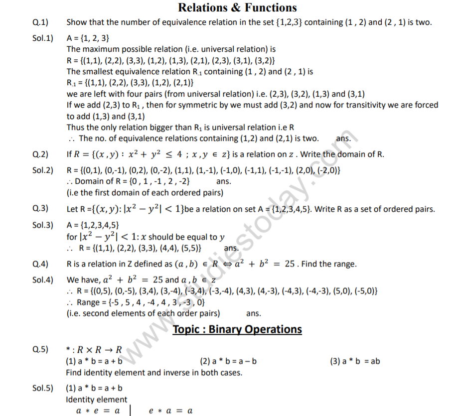 CBSE Class 12 Mathematics Relations And Functions (3)