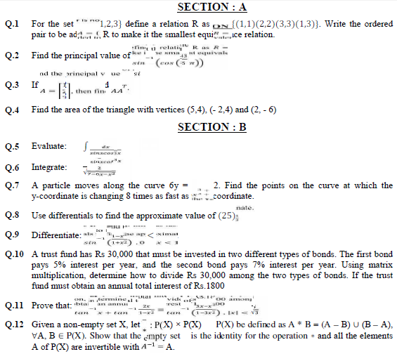 CBSE Class 12 Mathematics Sample Paper 2019 (2)