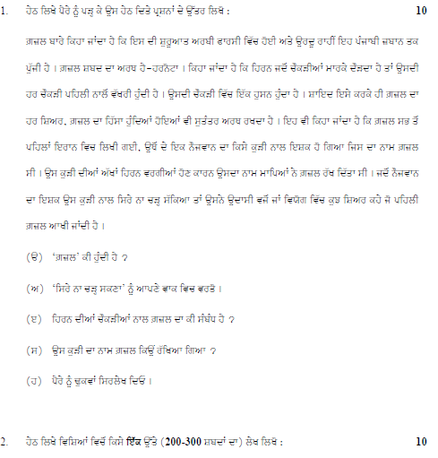 CBSE Class 12 Punjabi Question Paper Solved 2019