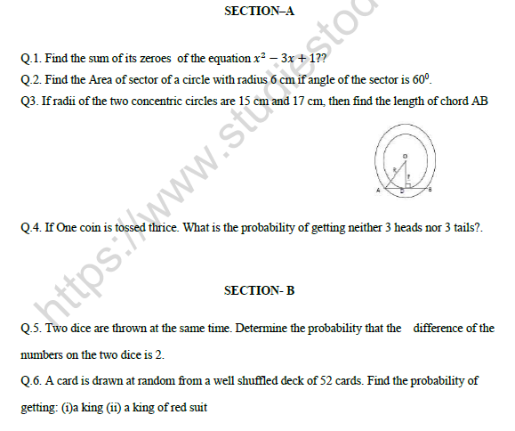 CBSE Class 10 Mathematics Question Paper 2021 Set C1