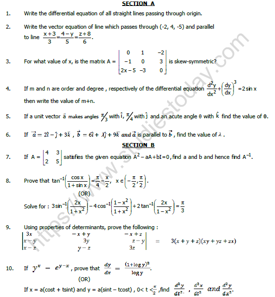 CBSE Class 12 Mathematics Question Paper 2021 Set C