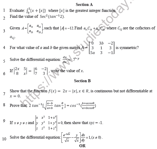 CBSE Class 12 Mathematics Sample Paper 2021 Solved (1)