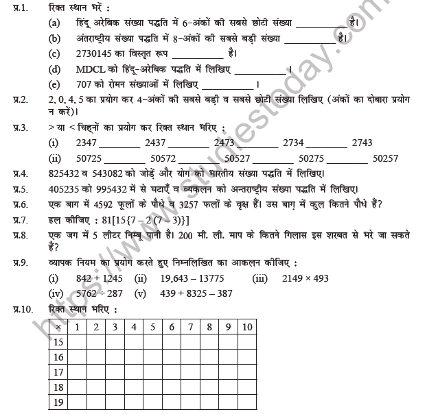 Class 6 Maths (Hindi) Apne Ankon ki Jankari Worksheet