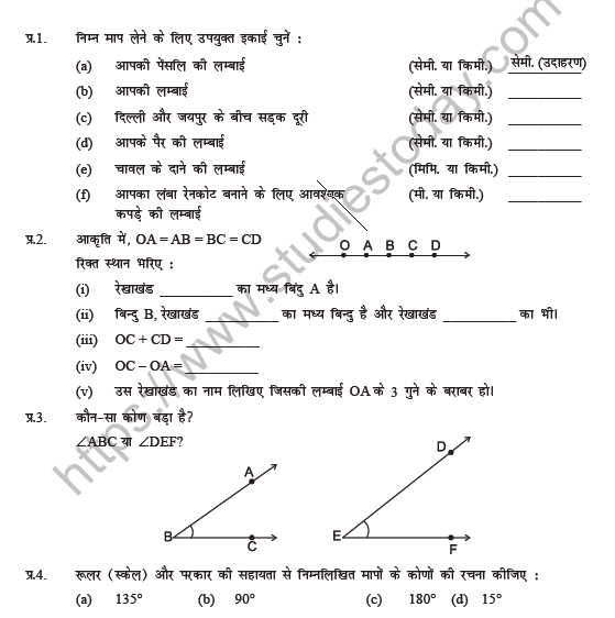 Class 6 Maths (Hindi) Prayogit Jyamiti Worksheet