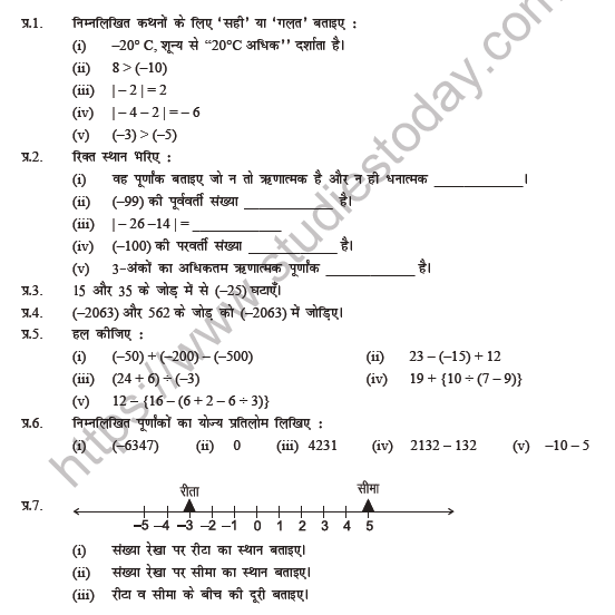 Class 6 Maths (Hindi) Purnank Worksheet