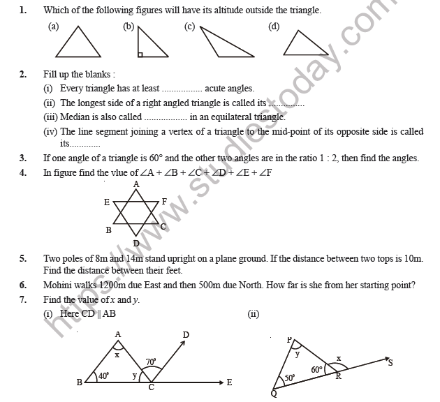 Class 7 Maths Triangle and its Properties Worksheet