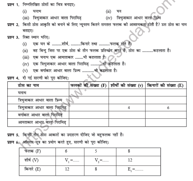 Class 8 Maths (Hindi) Thos Aakaron ka Chitran Worksheet