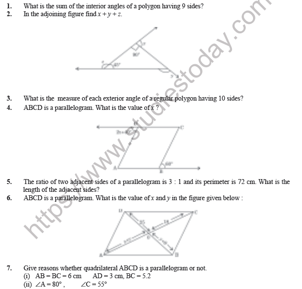 Class 8 Maths Understanding Quadrilaterals Worksheet