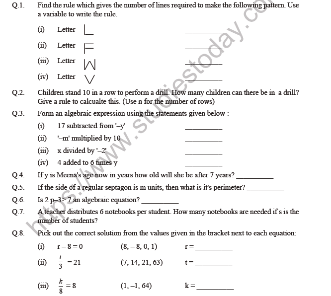 maths online worksheet for class 6