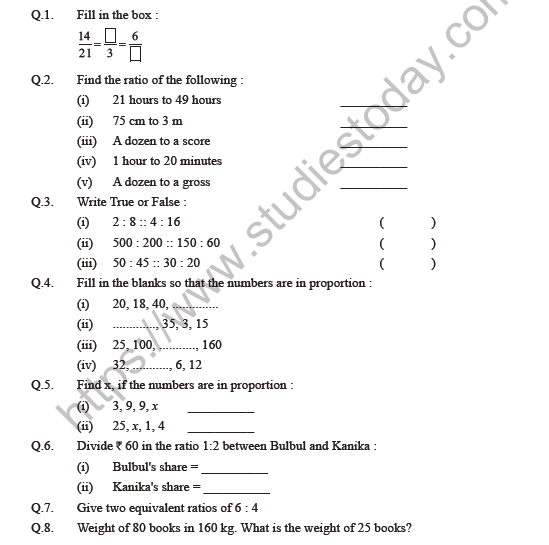 Class-6-Maths-Ratio-&-Proportion-Worksheet