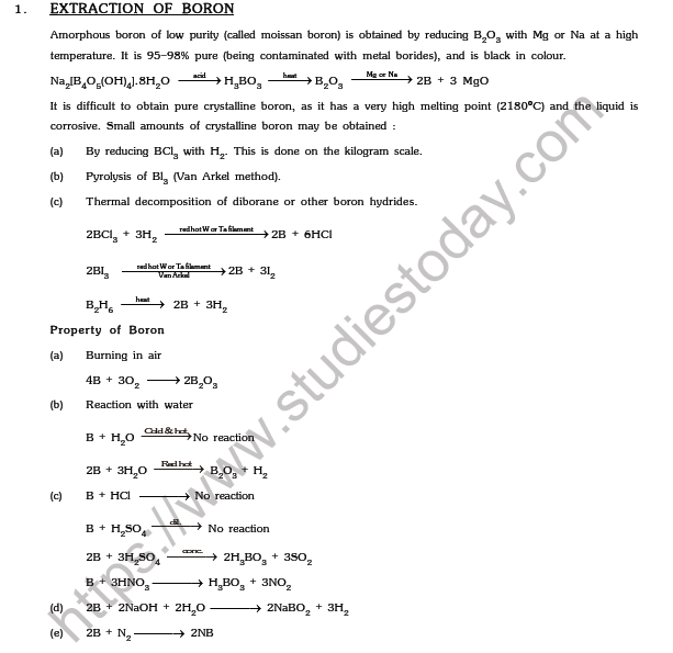 JEE Mains Chemistry P Block Elements Notes