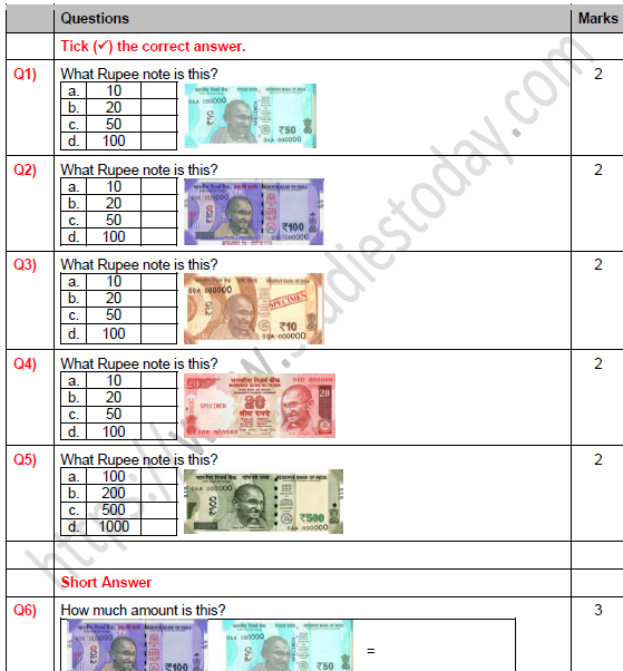 CBSE Class 1 Maths Money Worksheet Set C