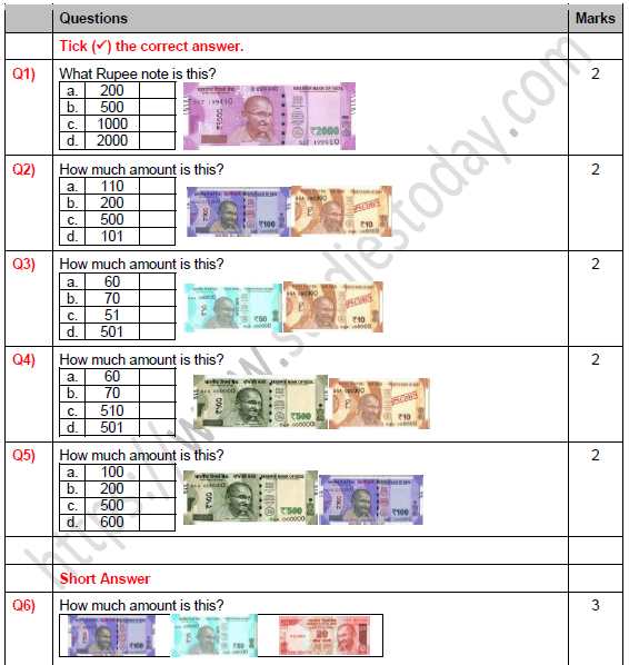 CBSE Class 1 Maths Money Worksheet Set D
