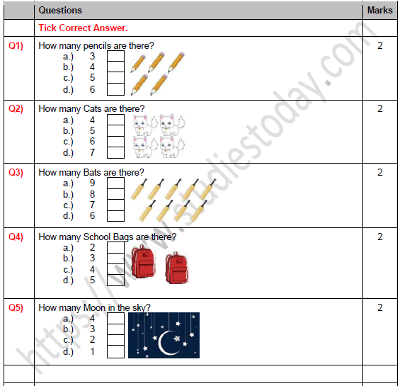 CBSE Class 1 Maths Number from One to Nine Worksheet Set A