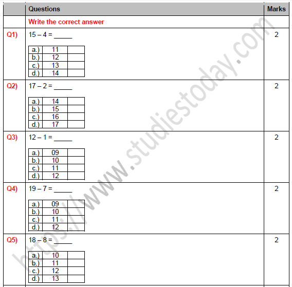 CBSE Class 1 Maths Number from Ten to Twenty Worksheet Set J