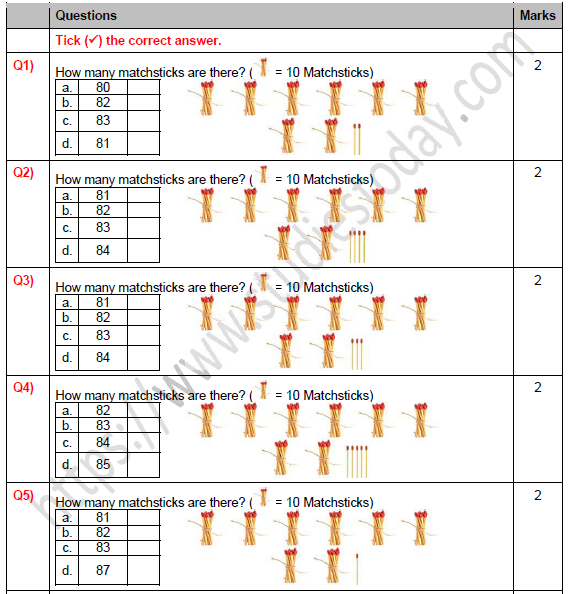 CBSE Class 1 Maths Numbers Worksheet Set G