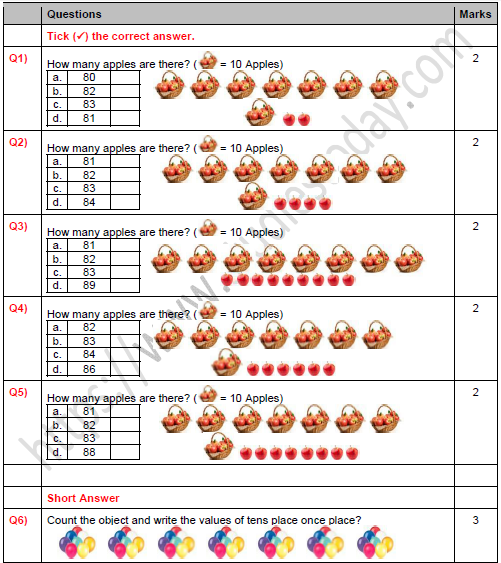 CBSE Class 1 Maths Numbers Worksheet Set H