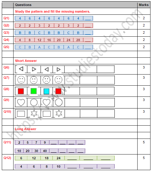 CBSE Class 1 Maths Pattern Worksheet Set D