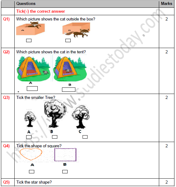 CBSE Class 1 Maths Shapes and Space Worksheet Set A