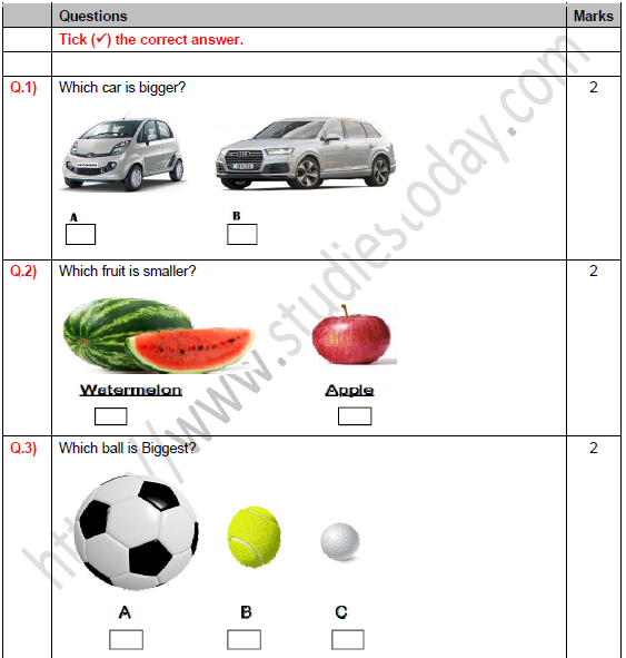 CBSE Class 1 Maths Shapes and Space Worksheet Set B