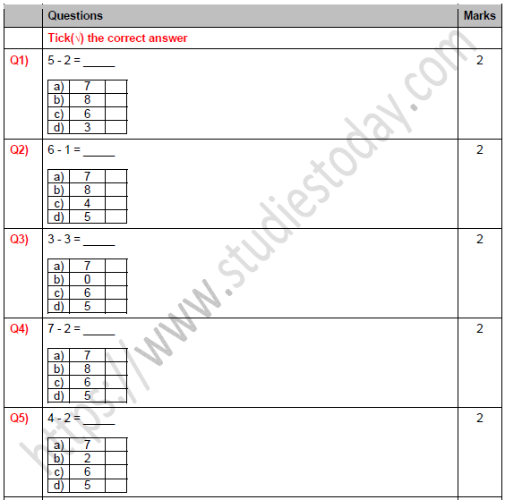 CBSE Class 1 Maths Subtraction Worksheet Set D