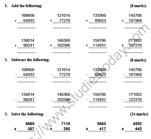 CBSE Class 5 Mathematics Practice Worksheet Set B