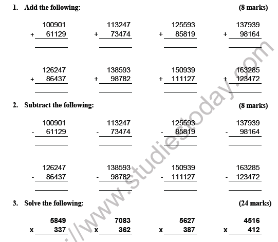 CBSE Class 5 Mathematics Practice Worksheet Set E