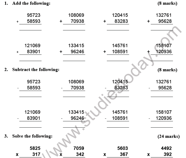 CBSE Class 5 Mathematics Practice Worksheet Set G