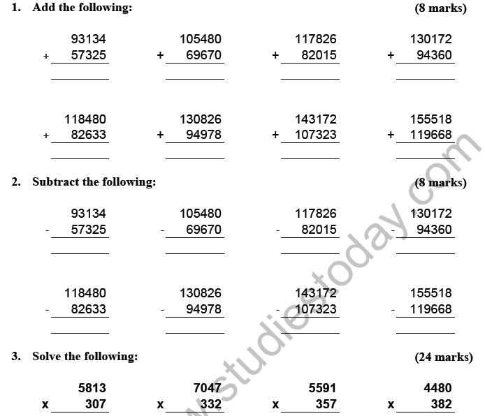 CBSE Class 5 Mathematics Practice Worksheet Set H