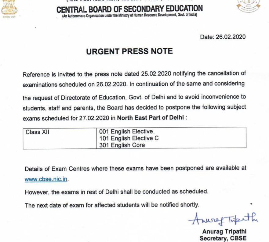 CBSE postpones class 12 exam