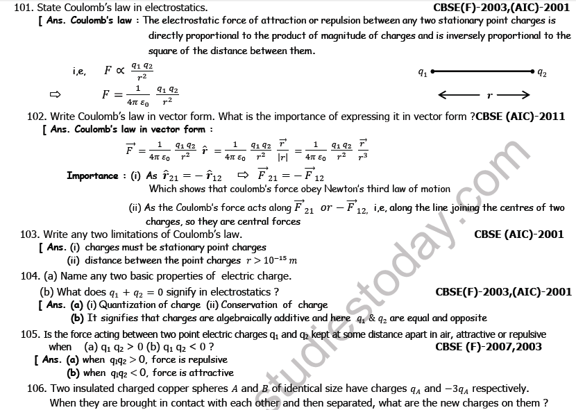 Class 12 Physics Electrostatics Boards Questions