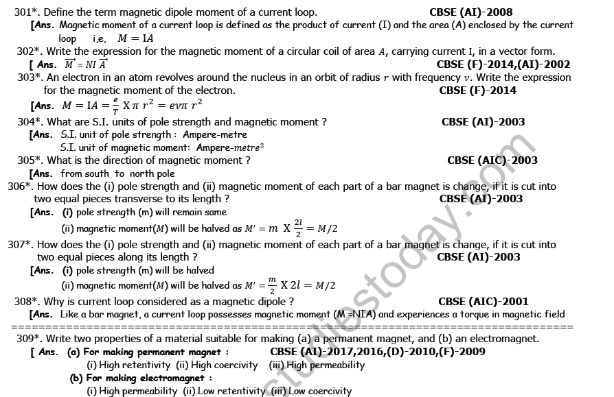 Class 12 Physics Magnetism and Matter Boards Questions