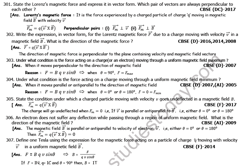 Class 12 Physics Moving Charges and Magnetism Boards Questions