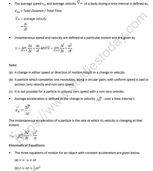 NEET Physics Kinematics and Projectile Motion Revision Notes