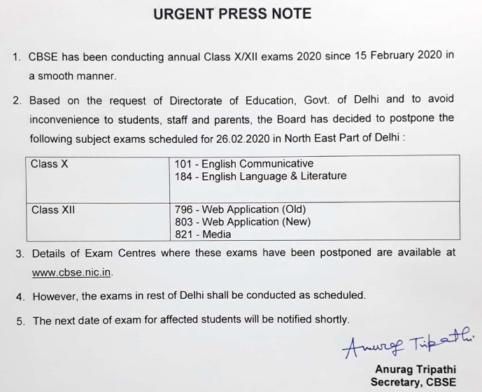 cbse exams postponed