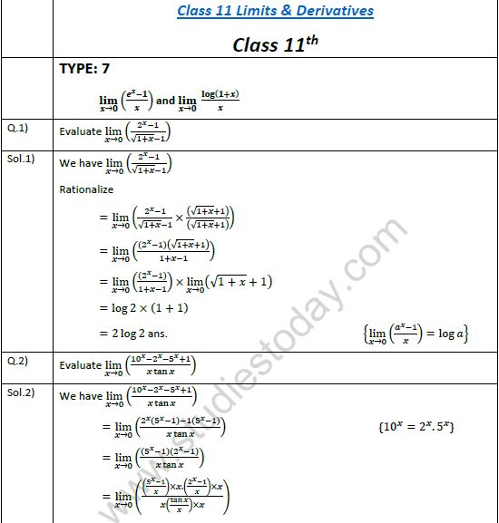 limits and derivatives class 11 assignment
