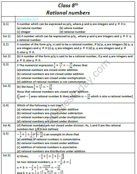 CBSE Class 8 Mathematics Chapter 1 Rational Numbers Exemplar Solutions