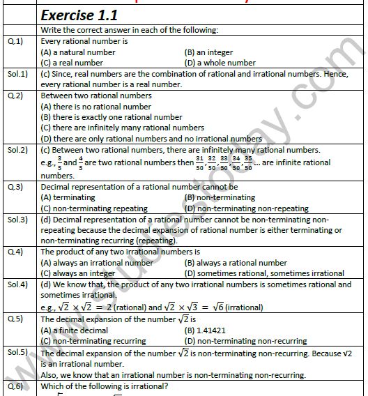 NCERT Class 9 Mathematics Chapter 1 Number System Exemplar Solutions