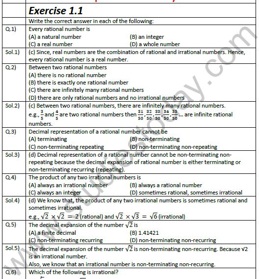 NCERT Class 9 Mathematics Chapter 1 Number System Exemplar Solutions