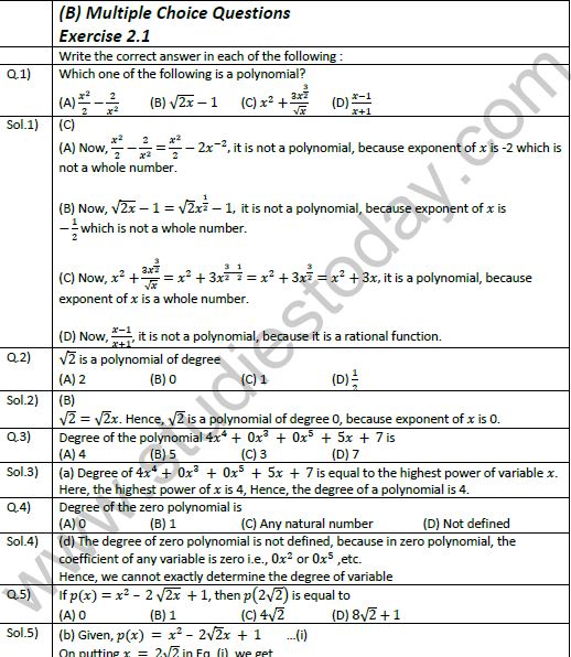 case study questions of polynomials class 9